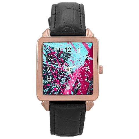 Colorful Splashes Grunge, Abstract Art Rose Gold Leather Watch  from ArtsNow.com Front