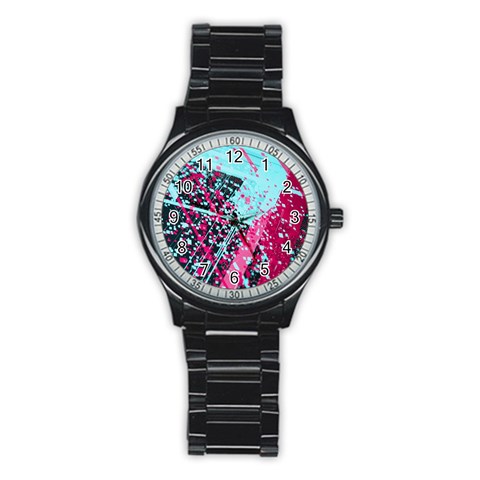 Colorful Splashes Grunge, Abstract Art Stainless Steel Round Watch from ArtsNow.com Front