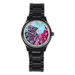 Colorful Splashes Grunge, Abstract Art Stainless Steel Round Watch