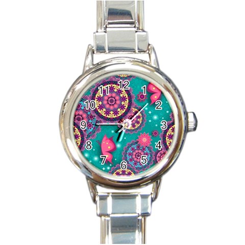 Floral Pattern, Abstract, Colorful, Flow Round Italian Charm Watch from ArtsNow.com Front