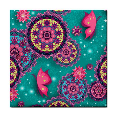 Floral Pattern, Abstract, Colorful, Flow Tile Coaster from ArtsNow.com Front