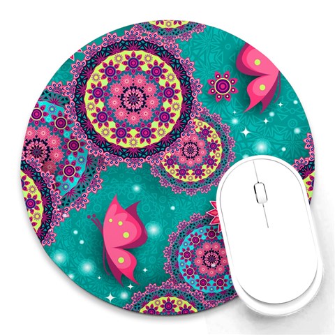 Floral Pattern, Abstract, Colorful, Flow Round Mousepad from ArtsNow.com Front