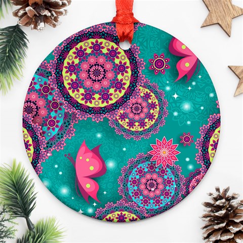 Floral Pattern, Abstract, Colorful, Flow Ornament (Round) from ArtsNow.com Front