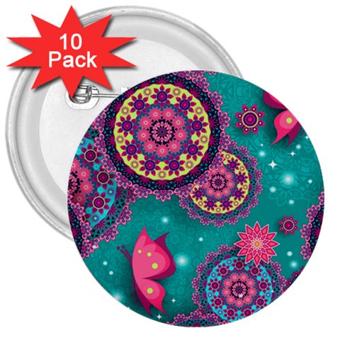 Floral Pattern, Abstract, Colorful, Flow 3  Buttons (10 pack)  from ArtsNow.com Front