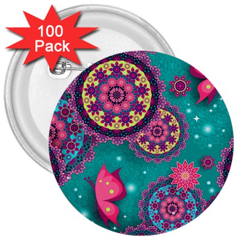 Floral Pattern, Abstract, Colorful, Flow 3  Buttons (100 pack)  from ArtsNow.com Front