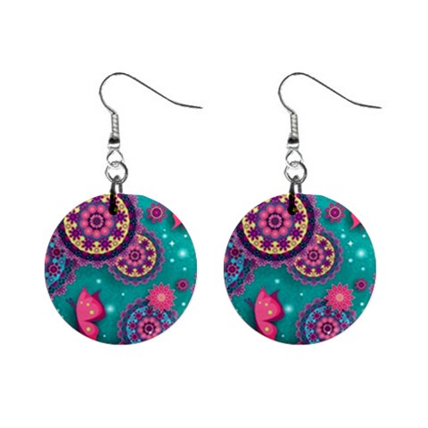 Floral Pattern, Abstract, Colorful, Flow Mini Button Earrings from ArtsNow.com Front