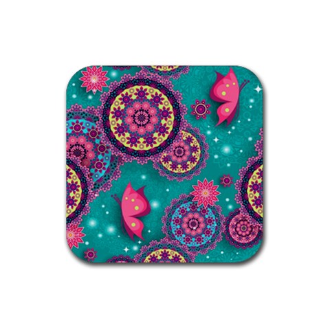 Floral Pattern, Abstract, Colorful, Flow Rubber Coaster (Square) from ArtsNow.com Front