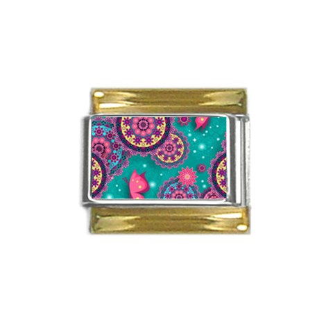 Floral Pattern, Abstract, Colorful, Flow Gold Trim Italian Charm (9mm) from ArtsNow.com Front