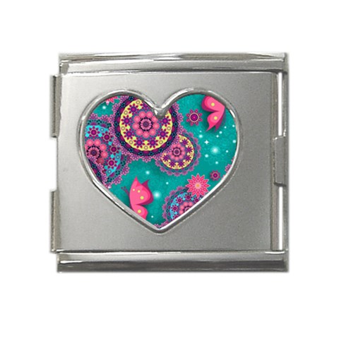 Floral Pattern, Abstract, Colorful, Flow Mega Link Heart Italian Charm (18mm) from ArtsNow.com Front