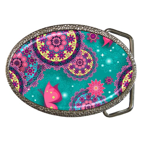 Floral Pattern, Abstract, Colorful, Flow Belt Buckles from ArtsNow.com Front