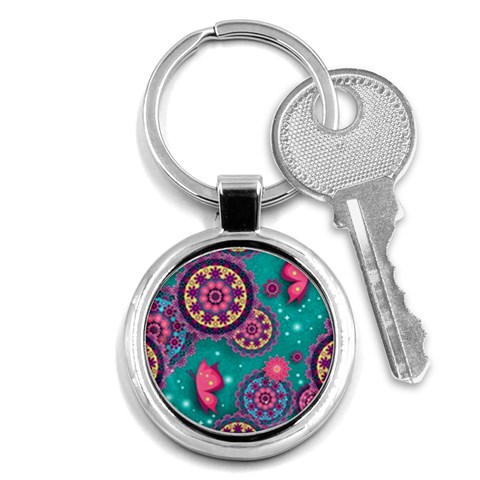 Floral Pattern, Abstract, Colorful, Flow Key Chain (Round) from ArtsNow.com Front