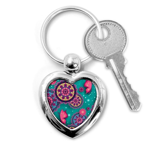 Floral Pattern, Abstract, Colorful, Flow Key Chain (Heart) from ArtsNow.com Front