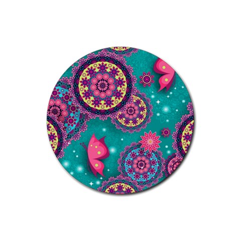 Floral Pattern, Abstract, Colorful, Flow Rubber Coaster (Round) from ArtsNow.com Front