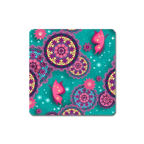 Floral Pattern, Abstract, Colorful, Flow Square Magnet from ArtsNow.com Front