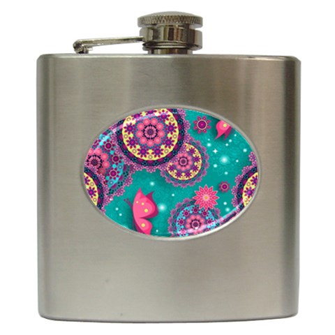 Floral Pattern, Abstract, Colorful, Flow Hip Flask (6 oz) from ArtsNow.com Front