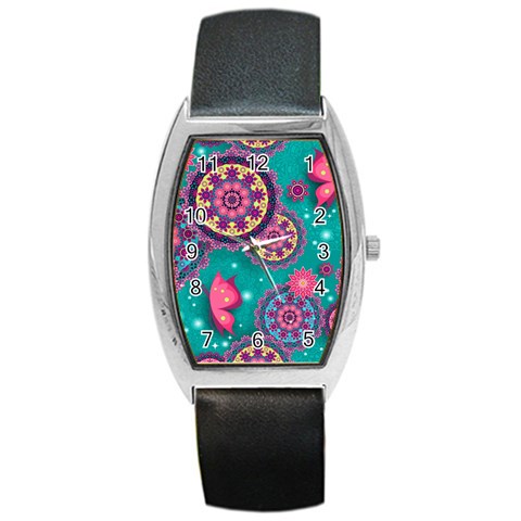 Floral Pattern, Abstract, Colorful, Flow Barrel Style Metal Watch from ArtsNow.com Front