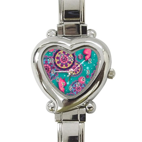 Floral Pattern, Abstract, Colorful, Flow Heart Italian Charm Watch from ArtsNow.com Front