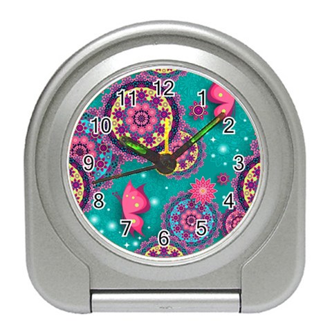 Floral Pattern, Abstract, Colorful, Flow Travel Alarm Clock from ArtsNow.com Front