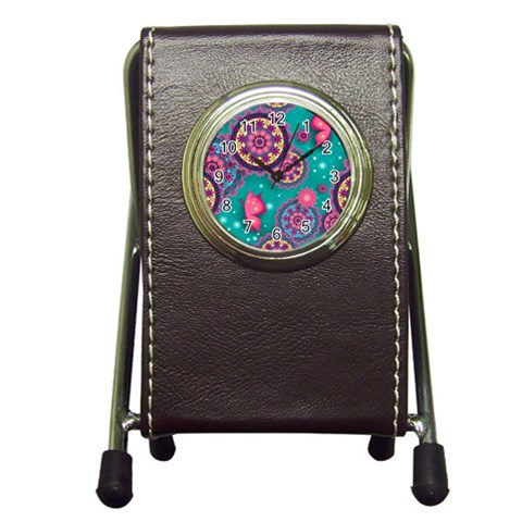 Floral Pattern, Abstract, Colorful, Flow Pen Holder Desk Clock from ArtsNow.com Front