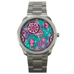 Floral Pattern, Abstract, Colorful, Flow Sport Metal Watch