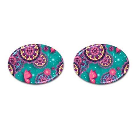 Floral Pattern, Abstract, Colorful, Flow Cufflinks (Oval) from ArtsNow.com Front(Pair)