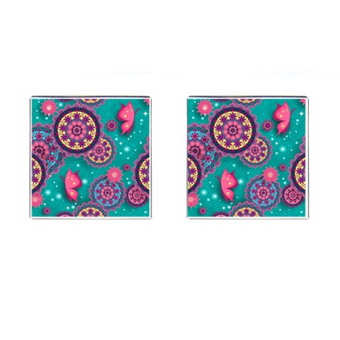 Floral Pattern, Abstract, Colorful, Flow Cufflinks (Square) from ArtsNow.com Front(Pair)