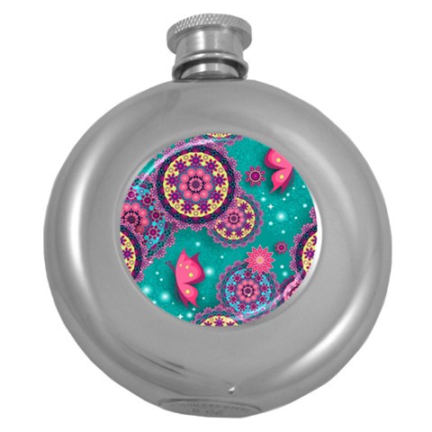 Floral Pattern, Abstract, Colorful, Flow Round Hip Flask (5 oz) from ArtsNow.com Front