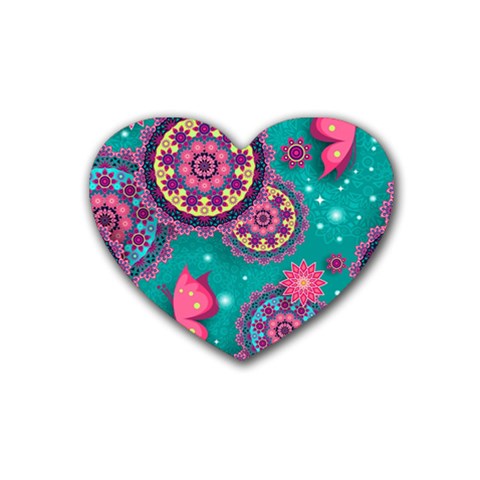 Floral Pattern, Abstract, Colorful, Flow Rubber Coaster (Heart) from ArtsNow.com Front