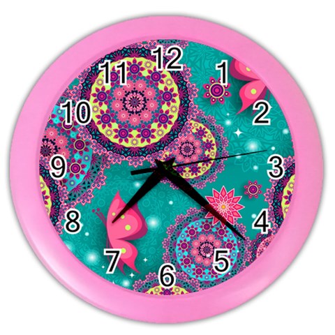 Floral Pattern, Abstract, Colorful, Flow Color Wall Clock from ArtsNow.com Front