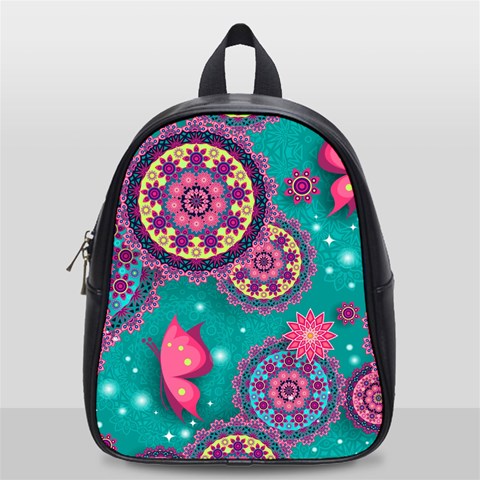 Floral Pattern, Abstract, Colorful, Flow School Bag (Small) from ArtsNow.com Front