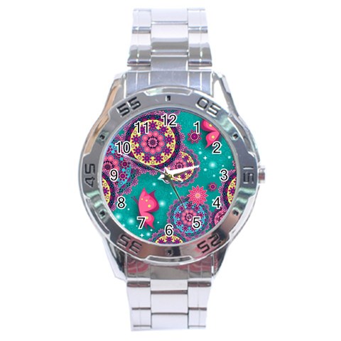 Floral Pattern, Abstract, Colorful, Flow Stainless Steel Analogue Watch from ArtsNow.com Front