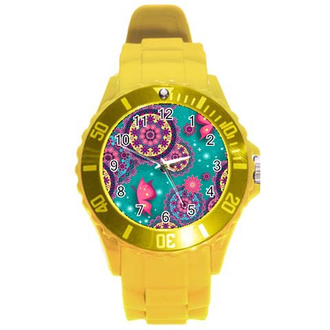 Floral Pattern, Abstract, Colorful, Flow Round Plastic Sport Watch (L) from ArtsNow.com Front