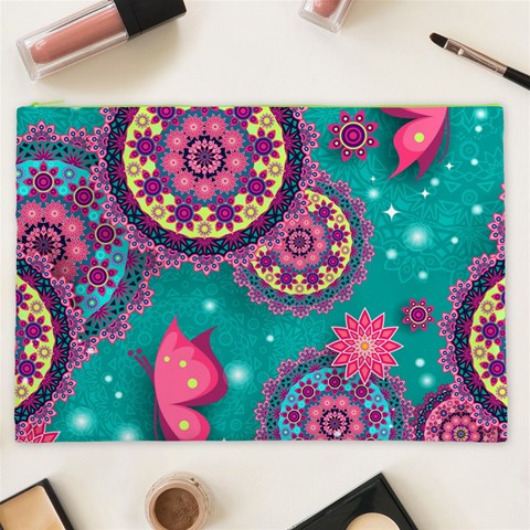 Floral Pattern, Abstract, Colorful, Flow Cosmetic Bag (XXL) from ArtsNow.com Front