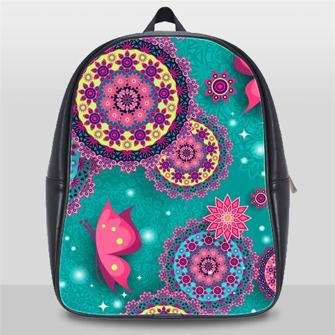 Floral Pattern, Abstract, Colorful, Flow School Bag (XL) from ArtsNow.com Front