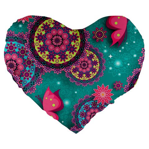 Floral Pattern, Abstract, Colorful, Flow Large 19  Premium Heart Shape Cushions from ArtsNow.com Front