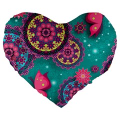 Floral Pattern, Abstract, Colorful, Flow Large 19  Premium Heart Shape Cushions from ArtsNow.com Front