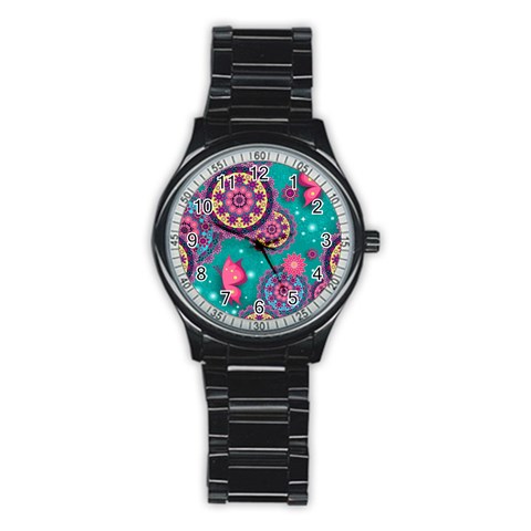 Floral Pattern, Abstract, Colorful, Flow Stainless Steel Round Watch from ArtsNow.com Front