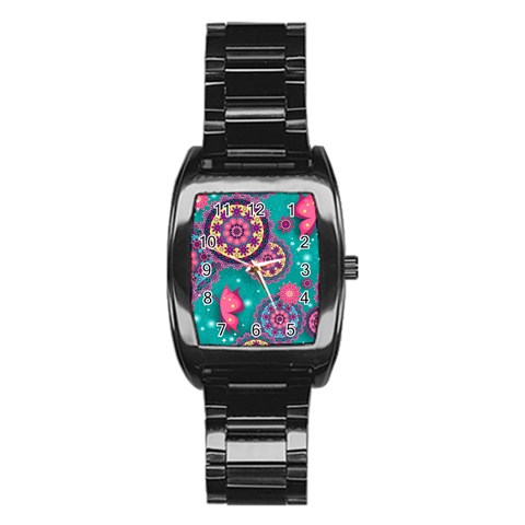 Floral Pattern, Abstract, Colorful, Flow Stainless Steel Barrel Watch from ArtsNow.com Front