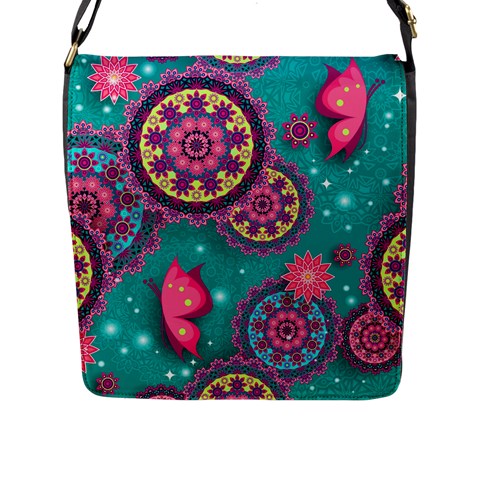 Floral Pattern, Abstract, Colorful, Flow Flap Closure Messenger Bag (L) from ArtsNow.com Front