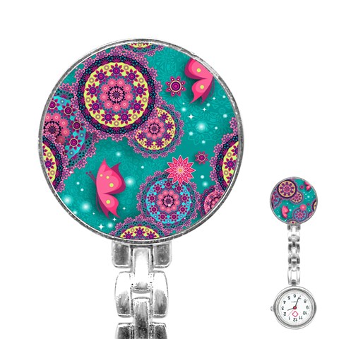 Floral Pattern, Abstract, Colorful, Flow Stainless Steel Nurses Watch from ArtsNow.com Front