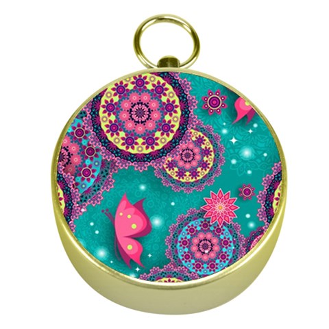 Floral Pattern, Abstract, Colorful, Flow Gold Compasses from ArtsNow.com Front