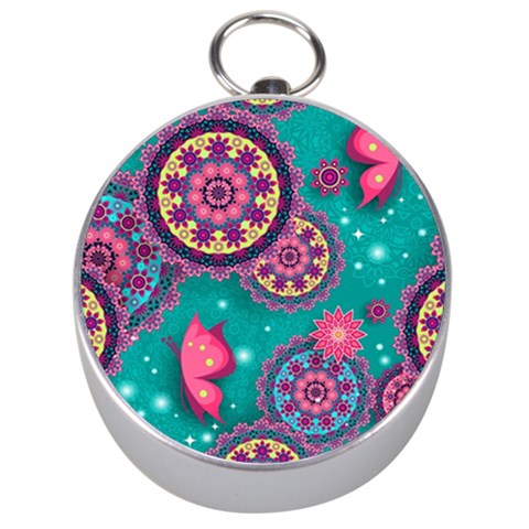 Floral Pattern, Abstract, Colorful, Flow Silver Compasses from ArtsNow.com Front