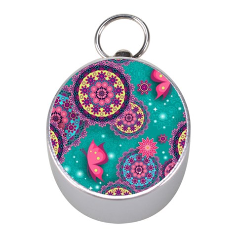 Floral Pattern, Abstract, Colorful, Flow Mini Silver Compasses from ArtsNow.com Front