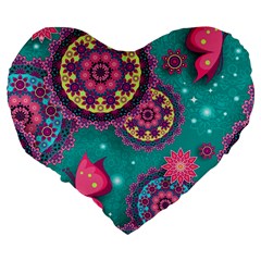 Floral Pattern, Abstract, Colorful, Flow Large 19  Premium Flano Heart Shape Cushions from ArtsNow.com Back