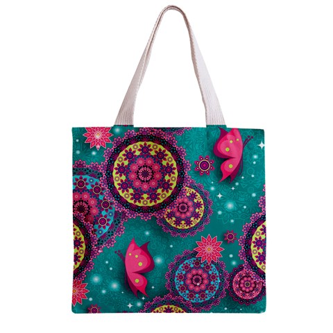 Floral Pattern, Abstract, Colorful, Flow Zipper Grocery Tote Bag from ArtsNow.com Front