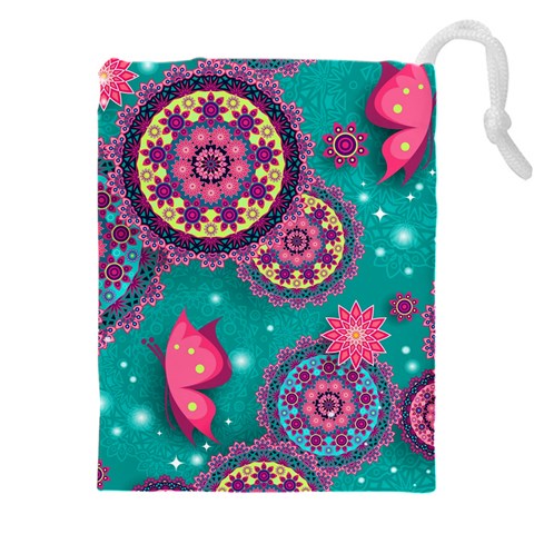 Floral Pattern, Abstract, Colorful, Flow Drawstring Pouch (4XL) from ArtsNow.com Front