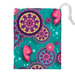 Floral Pattern, Abstract, Colorful, Flow Drawstring Pouch (4XL) from ArtsNow.com Front