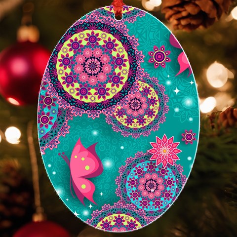 Floral Pattern, Abstract, Colorful, Flow UV Print Acrylic Ornament Oval from ArtsNow.com Front