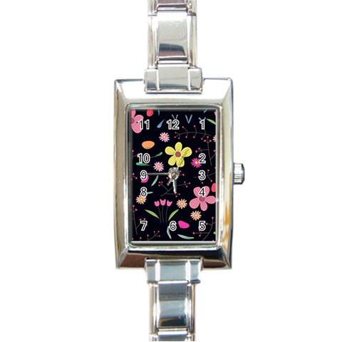 Foliage Pattern, Adorable Beautiful Rectangle Italian Charm Watch from ArtsNow.com Front