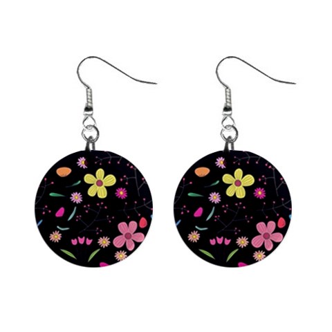 Foliage Pattern, Adorable Beautiful Mini Button Earrings from ArtsNow.com Front